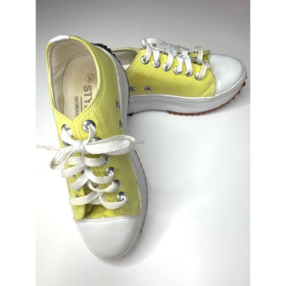 Stylus Womens Yellow & White Canvas Sneakers Size 36 - Picture 1 of 8